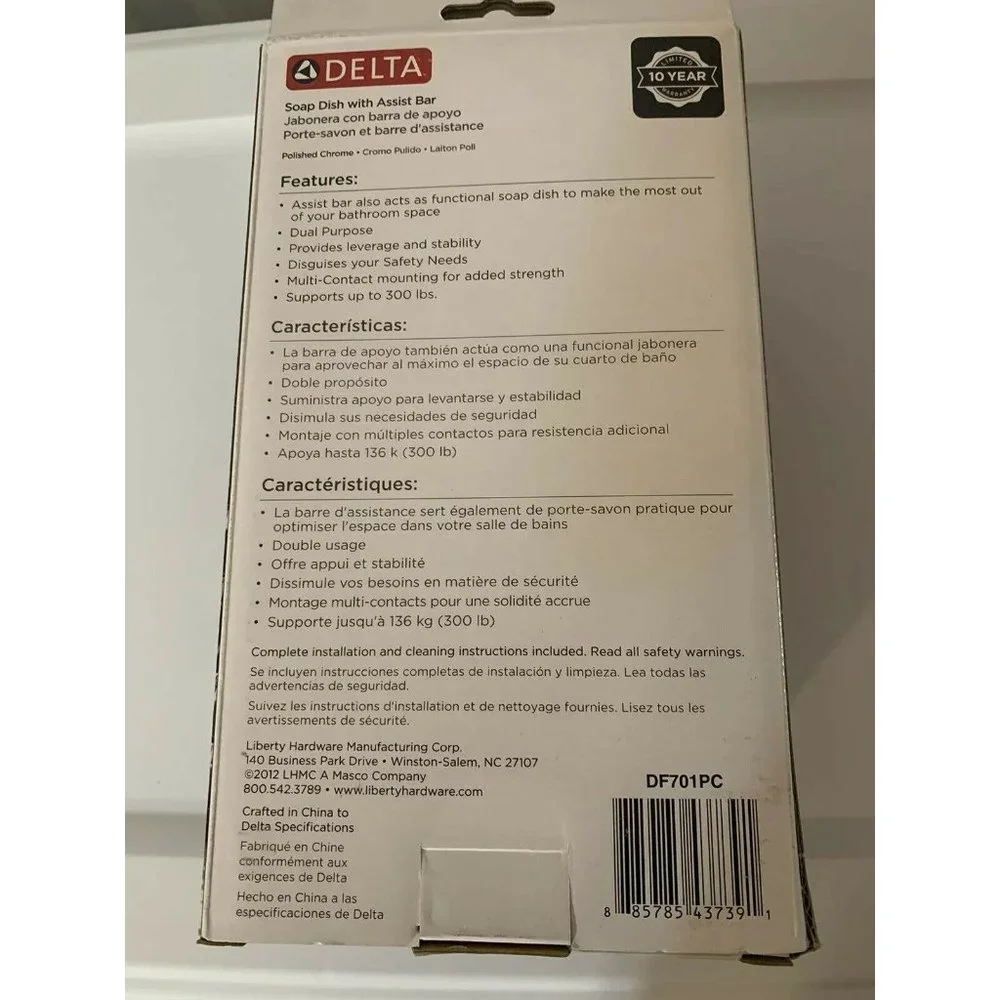 New Delta Faucet DF701PC Bath‎ Hardware Accessory Soap Dish with Assist Bar